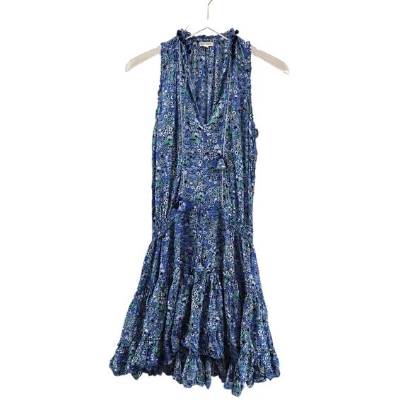 Poupette St Barth Clara Mini Dress Womens Small Light Blue Floral Resortwear - Picture 1 of 10